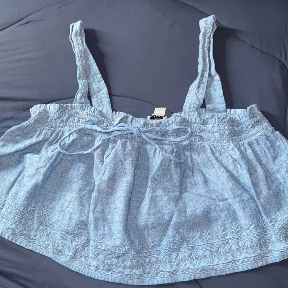 American Eagle, denim colored cropped tank top.